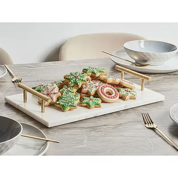 Servírovací podnos mramor bílý se zlatými úchyty Moderní doplňky do domácnosti kuchyně jídelna Beliani