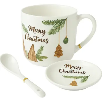 Termohrnek eCa KB16WZ4 Vánoční dárková sada - Keramický hrnek, lžička, podšálek 400 ml