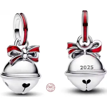 Přívěsek Charm Sterlingové stříbro 925 Vánoční rolnička s červenou mašlí, přívěsek na náramek vánoce