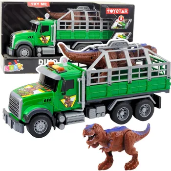 autíčko LEAN Toys Dinosauří přepravní kamion s figurkou, světla, zvuky, zelený