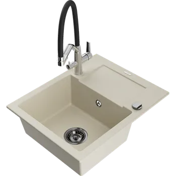 Granitový dřez Mexen Enzo granitový dřez 1-komorový s odkapávačem a kuchyňskou baterií Duo, béžový - 6506-69-671701-07-B Granitové dřezy s baterií