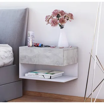 Noční stolek Vcm Nástěnný noční stolek Dormal, beton a bílá