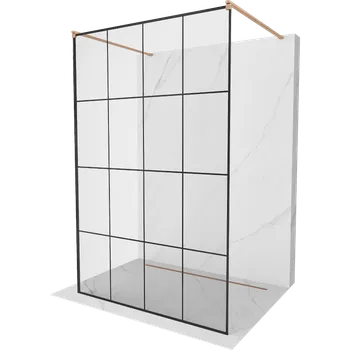 Mexen Kioto volně stojící sprchová stěna 130 x 200 cm, černá mřížka 8 mm, kartáčovaná měď - 800-130-002-65-77 Sprchové stěny