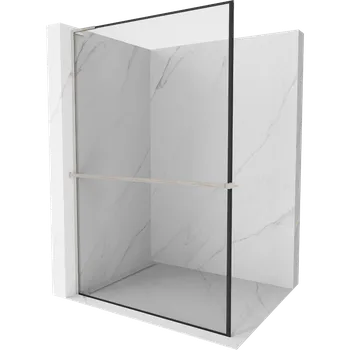 Mexen Kioto+ L sprchová stěna s poličkou Walk-in 90 x 200 cm, černý rámeček, kartáčovaný nikl - 800-090-123-97-70 Sprchové stěny