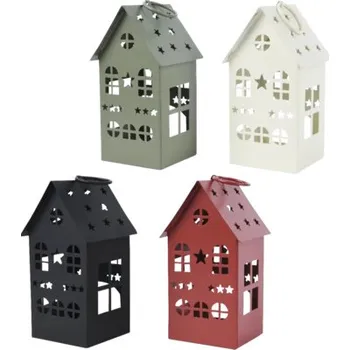 Svícen Lucerna domek kovový 8 x 8 x 15 cm, různé barvy