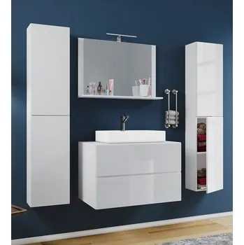 Koupelnový nábytek Vcm 5dílná umyvadlová skříňka Lendas XL 80 cm se zrcadlem a 2 vysokými skříňkami, bílá