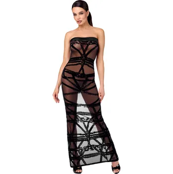 Dámské erotické šaty Noir Handmade F358 Bondesque Opera Off-Shoulder Long Dress Black Velikost L