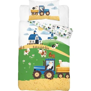 Povlečení DETEXPOL Povlečení do postýlky Farma na kopci modrá Bavlna, 100/135, 40/60 cm