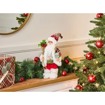 Vánoční dekorace Dekorativní figurka Santa Claus červená zelená látka syntetický materiál Mikuláš vánoční ozdoba Beliani