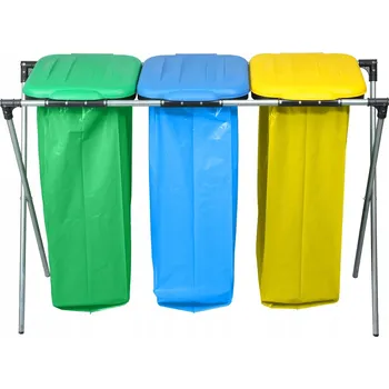 Odpadkový koš KOVOWÝ STOJAN pro třídění odpadu Kontejner KOŠ NA ODPADKY na 3 PYTLE