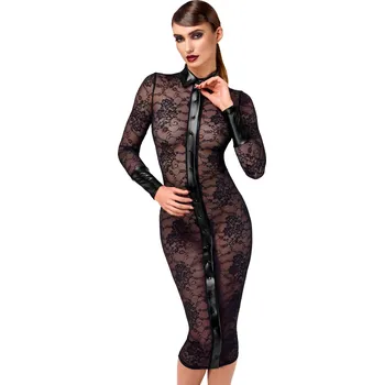 Dámské erotické šaty Noir Handmade F376 Noirelle Lace Button-Up Midi Dress Black Velikost XS