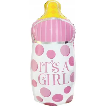Balónek Fóliový balónek láhev It's a girl PartyPal růžová 44x82 cm