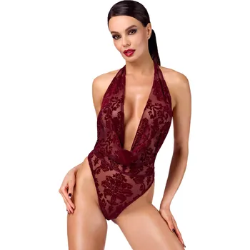 Dámské erotické prádlo Noir Handmade F386 Kink Royal Cascade Bodysuit Burgundy Velikost XL