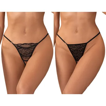 Dámské erotické kalhotky Obsessive Bianca 2-pack Crotchless Thong Black Velikost L/XL