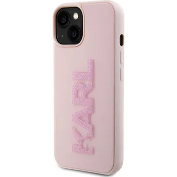 Pouzdro na mobilní telefon Zadní kryt Karl Lagerfeld 3D Rubber Glitter Logo Karl pro Apple iPhone 15, růžová