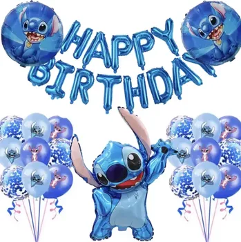 Balónek Set balónků k narozeninám - POHÁDKA LILO A STITCH - STITCH - 34 ks (Značka: MINISO)