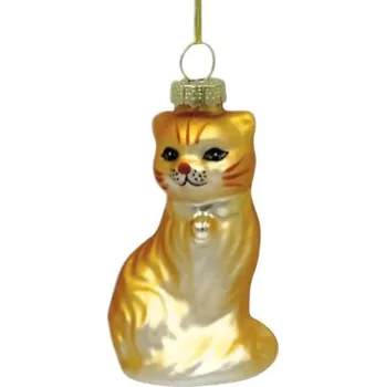 Vánoční ozdoba Vánoční ozdoba skleněná kočka sedící 9 cm zlatá