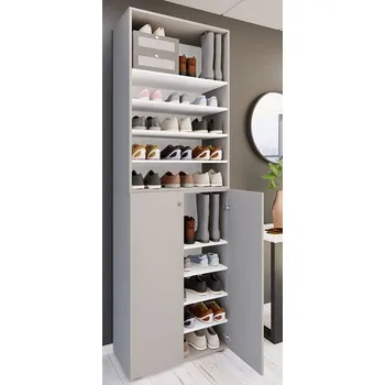 Botník Vcm Botník Lona 2XL s 10 přihrádkami, otočné dveře + police, šedá