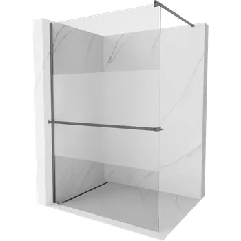 Mexen Kioto+ sprchová stěna s policí Walk-in 130 x 200 cm, průhledná/mat, gun metal - 800-130-121-95-35 Sprchové stěny