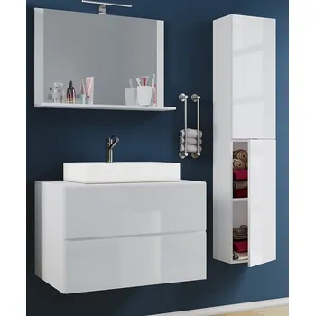 Koupelnový nábytek Vcm 4dílná umyvadlová skříňka Lendas M 60 cm se zrcadlem a vysokou skříňkou, bílá