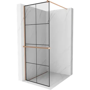 Mexen Kioto+ sprchová stěna s policí Walk-in 90 x 200 cm, černá mřížka, kartáčovaná měď - 800-090-121-65-77 Sprchové stěny