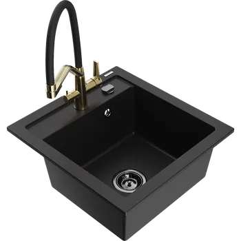 Granitový dřez Mexen Vito granitový dřez 1-komorový s kuchyňskou baterií Duo, černý - 6503-77-671701-57-B Granitové dřezy s baterií