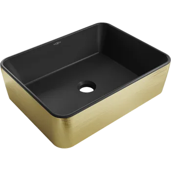 Mexen Catia umyvadlo na desku 48 x 37 cm, černá matná/zlatý vzor linie - 21314877 Koupelnové umyvadla