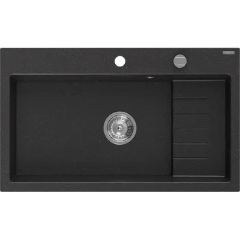 Granitový dřez Mexen Omar žulový dřez 1-komorový 800 x 480 mm, černý/stříbrný metalik, sifon chrom - 6520801005-73 Granitové dřezy