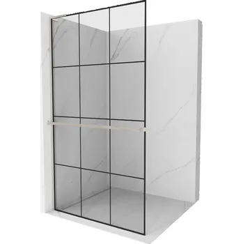 Mexen Kioto+ L sprchová stěna s policí Walk-in 100 x 200 cm, černá mřížka, kartáčovaný nikl - 800-100-123-97-77 Sprchové stěny