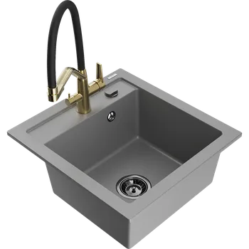 Granitový dřez Mexen Vito žulový dřez s 1 komorou a kuchyňskou baterií Duo, šedý - 6503-71-671701-57-B Granitové dřezy s baterií