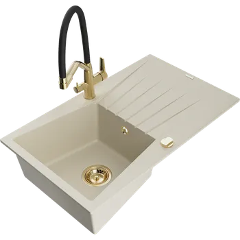 Granitový dřez Mexen Cesar granitový dřez 1-komorový s odkapávačem a kuchyňskou baterií Duo, béžový - 6514-69-671701-57-G Granitové dřezy s baterií