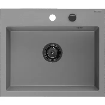 Granitový dřez Mexen Oscar žulový dřez s jednou komorou 580 x 490 mm, šedý, sifon černý - 6519581000-71-B Granitové dřezy