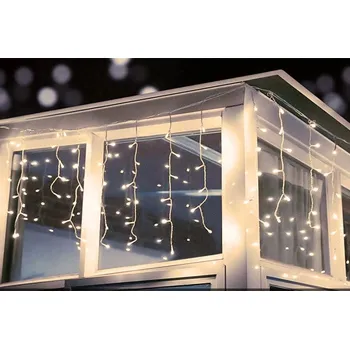 Venkovní osvětlení Venkovní LED vánoční závěs - 60m, teplá bílá, 8 programů, průhledný kabel