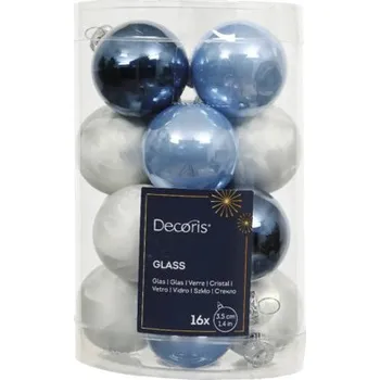 Vánoční dekorace Vánoční ozdoby skleněné koule Ø 3,5 cm modré bílé 16 ks