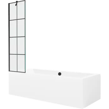 Vana Mexen Cube vana obdélníková 180 x 80 cm s krytem a 1-křídlovou zástěnou 50 cm, černý vzor - 550518080X9505007077 Vany se zástěnou