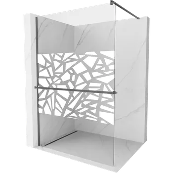 Mexen Kioto+ sprchová zástěna s policí Walk-in 70 x 200 cm, bílý vzor, gun metal - 800-070-121-95-85 Sprchové stěny