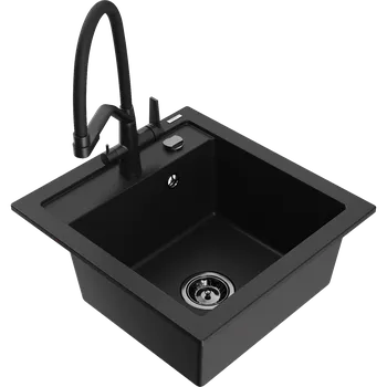 Granitový dřez Mexen Vito granitový dřez s 1 komorou a kuchyňskou baterií Duo, černý - 6503-77-671701-70-B Granitové dřezy s baterií