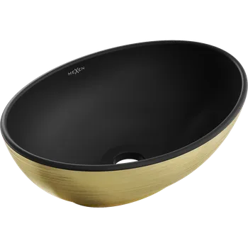 Mexen Elza umyvadlo na desku 40 x 33 cm, černá mat/zlatý vzor linie - 21014027 Koupelnové umyvadla