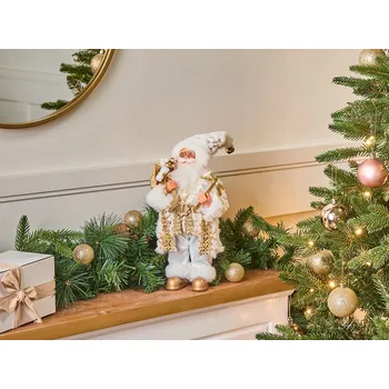 Vánoční dekorace Dekorativní figurka zlatá bílá Santa Claus látka syntetický materiál Vánoce Beliani