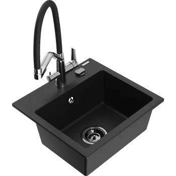 Mexen Milo dřez žulový 1-komorový s kuchyňskou baterií Duo, černý - 6505-77-671701-07-B Granitové dřezy s baterií