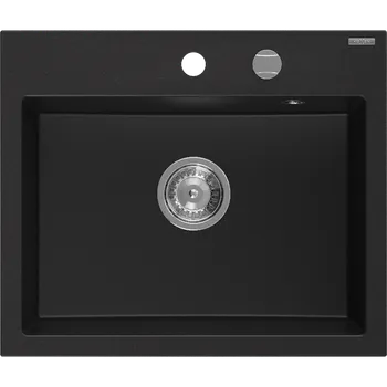 Granitový dřez Mexen Oscar granitový dřez 1-komorový 580 x 490 mm, černý, chromový sifon - 6519581000-77 Granitové dřezy