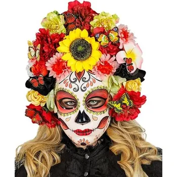 Volný čas Widmann - Maska Catrina Dne mrtvých s květinami -
