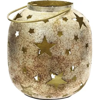Svícen Lucerna s motivem hvězd rustic kovová Ø 16 x 18 cm zlatá