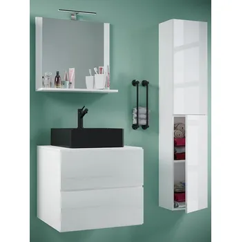 Koupelnový nábytek Vcm 4dílná umyvadlová skříňka Lendas BL L se zrcadlem 60 cm + vysoká skříňka, bílá