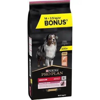 Krmivo pro psa Pro Plan Dog Adult Medium Sensitive Skin losos 14+2,5 kg zdarma