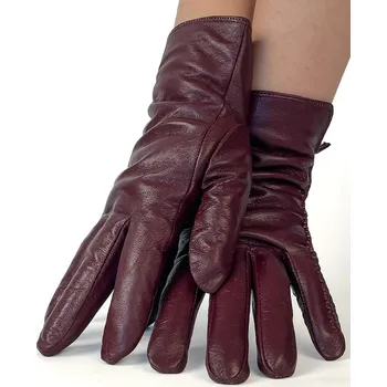 Rukavice Dámské kožené rukavice v bordové barvě, VELIKOST M ( 7 )
