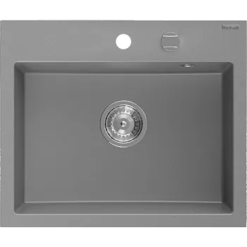 Granitový dřez Mexen Oscar granitový dřez 1-komorový 580 x 490 mm, šedý, sifon chromový - 6519581000-71 Granitové dřezy