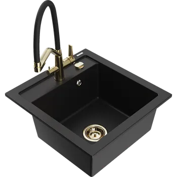 Granitový dřez Mexen Vito granitový dřez 1-komorový s kuchyňskou baterií Duo, černý - 6503-77-671701-57-G Granitové dřezy s baterií