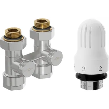 Radiátor Mexen G04 dvoutrubkový termostatický set DN50, rovný 1/2"x16 mm, nikl - W912-016-948-01 Připojovací sady