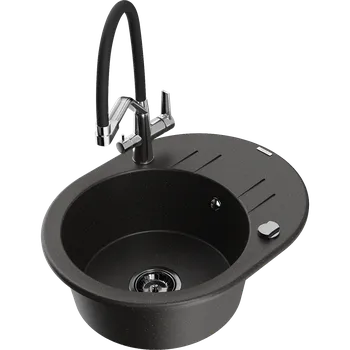 Granitový dřez Mexen Kevin granitový dřez 1-komorový s kuchyňskou baterií Duo, černý/zlatý metalik - 6517-75-671701-07-B Granitové dřezy s baterií